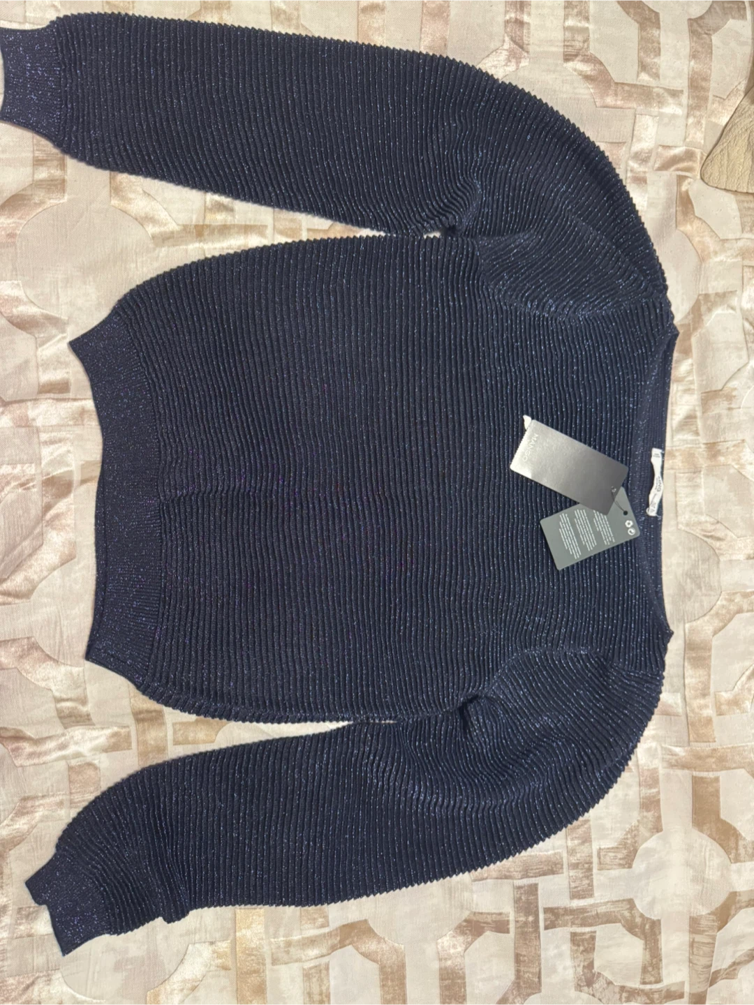 Navy Blue Ribbed Knit Sweater - photo 2