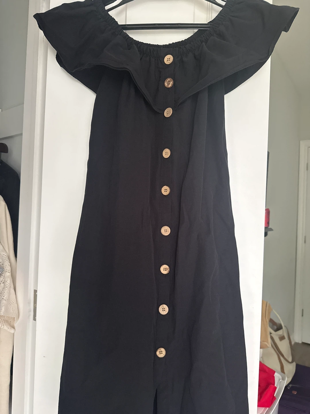 AWESTA Off-the-Shoulder Button-Front Dress - Black, Size L