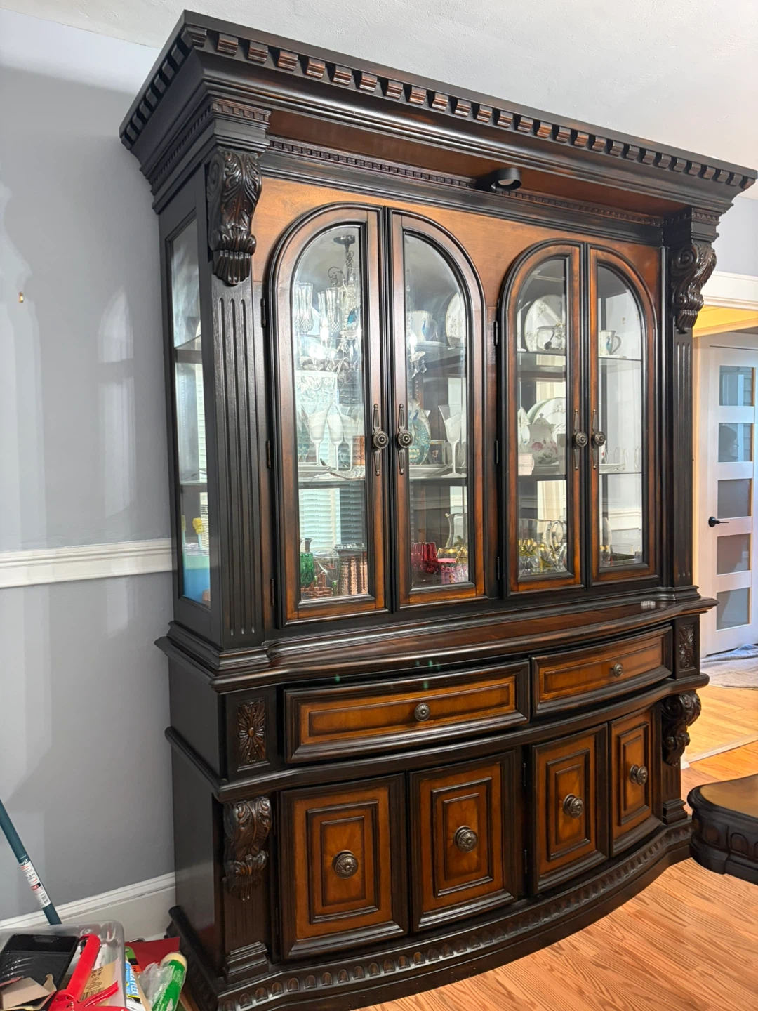 Dark Wood Dining Set with Hutch and Sideboard