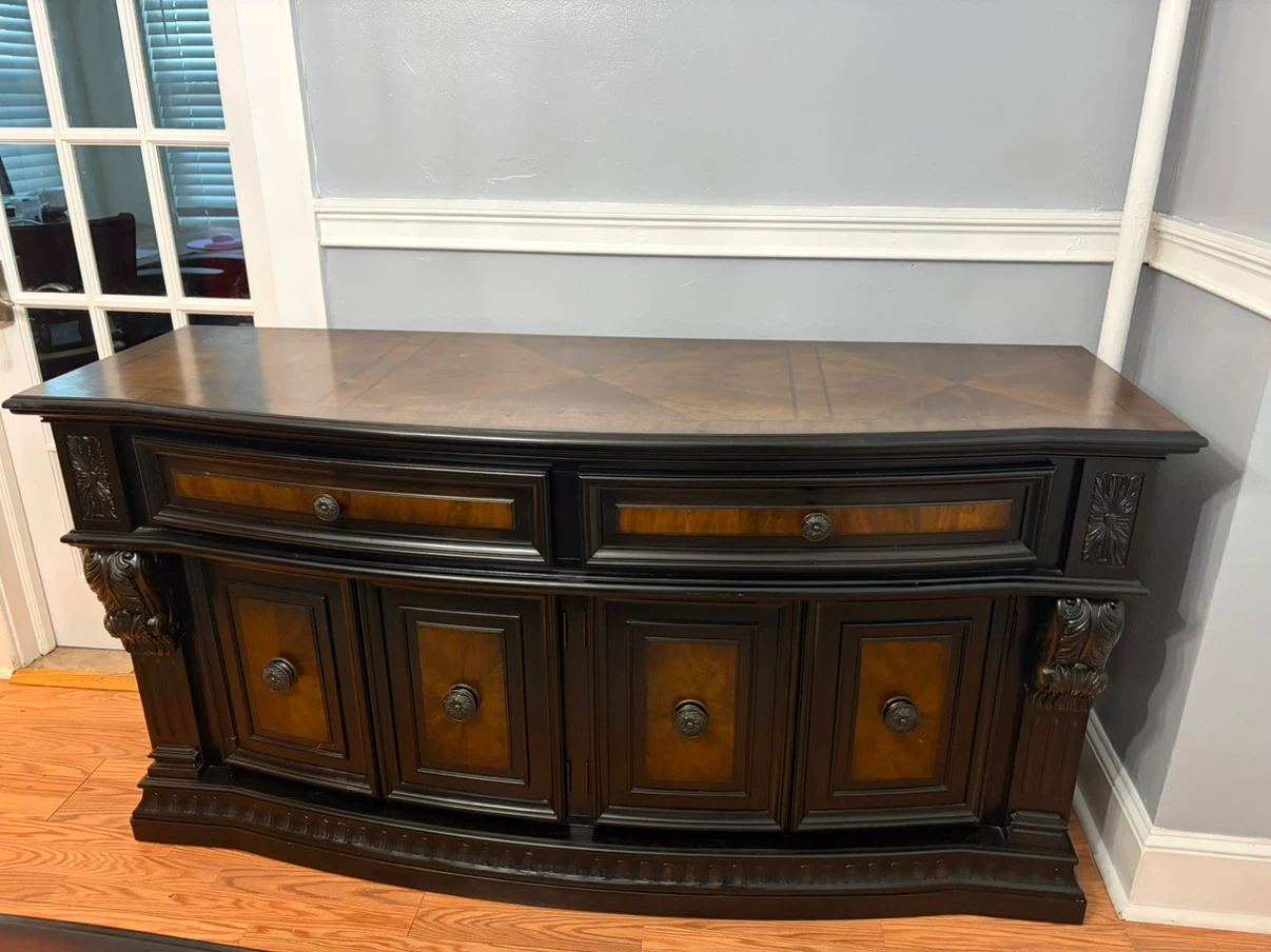 Dark Wood Dining Set with Hutch and Sideboard - photo 3