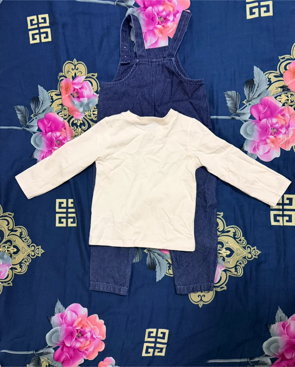 Old Navy Mickey Mouse Denim Overalls & Cream Long Sleeve Shirt - photo 3