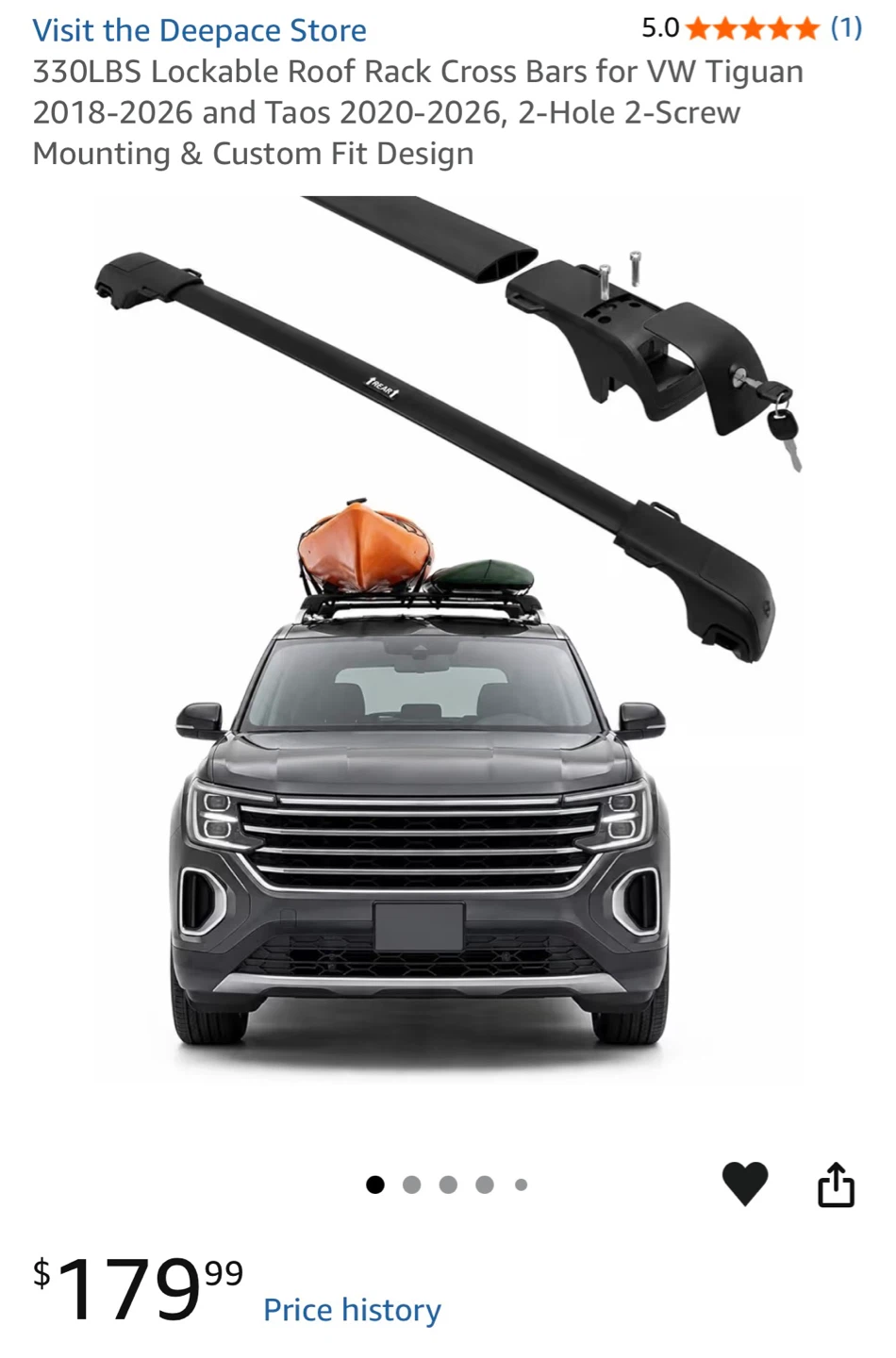 330LBS Lockable Roof Rack Cross Bars for VW Tiguan & Taos