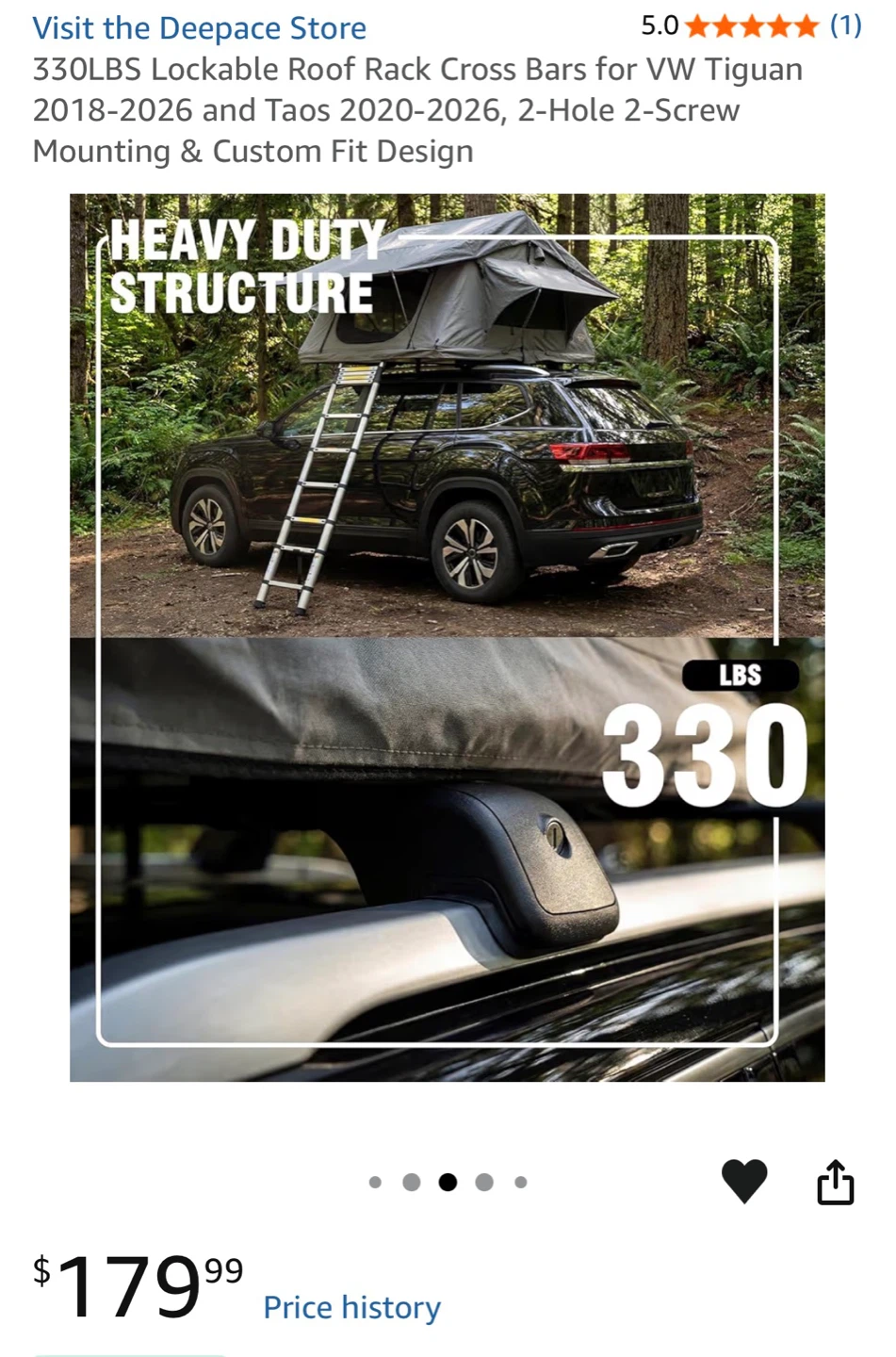 330LBS Lockable Roof Rack Cross Bars for VW Tiguan & Taos - photo 3