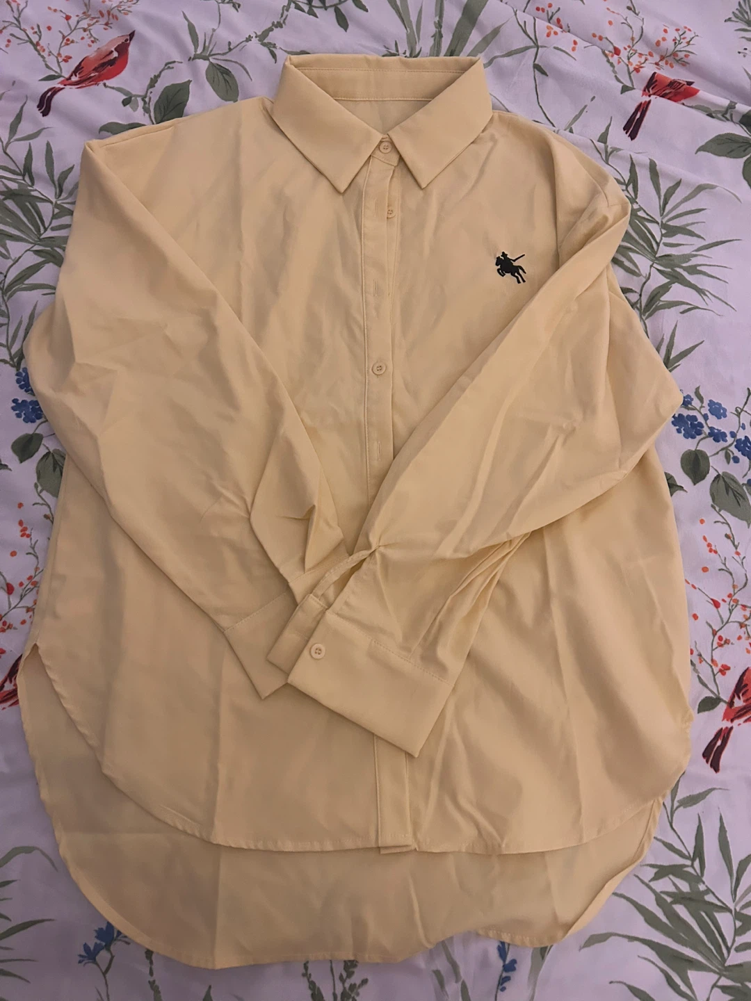 Yellow Button-Up Shirt with Horse Logo