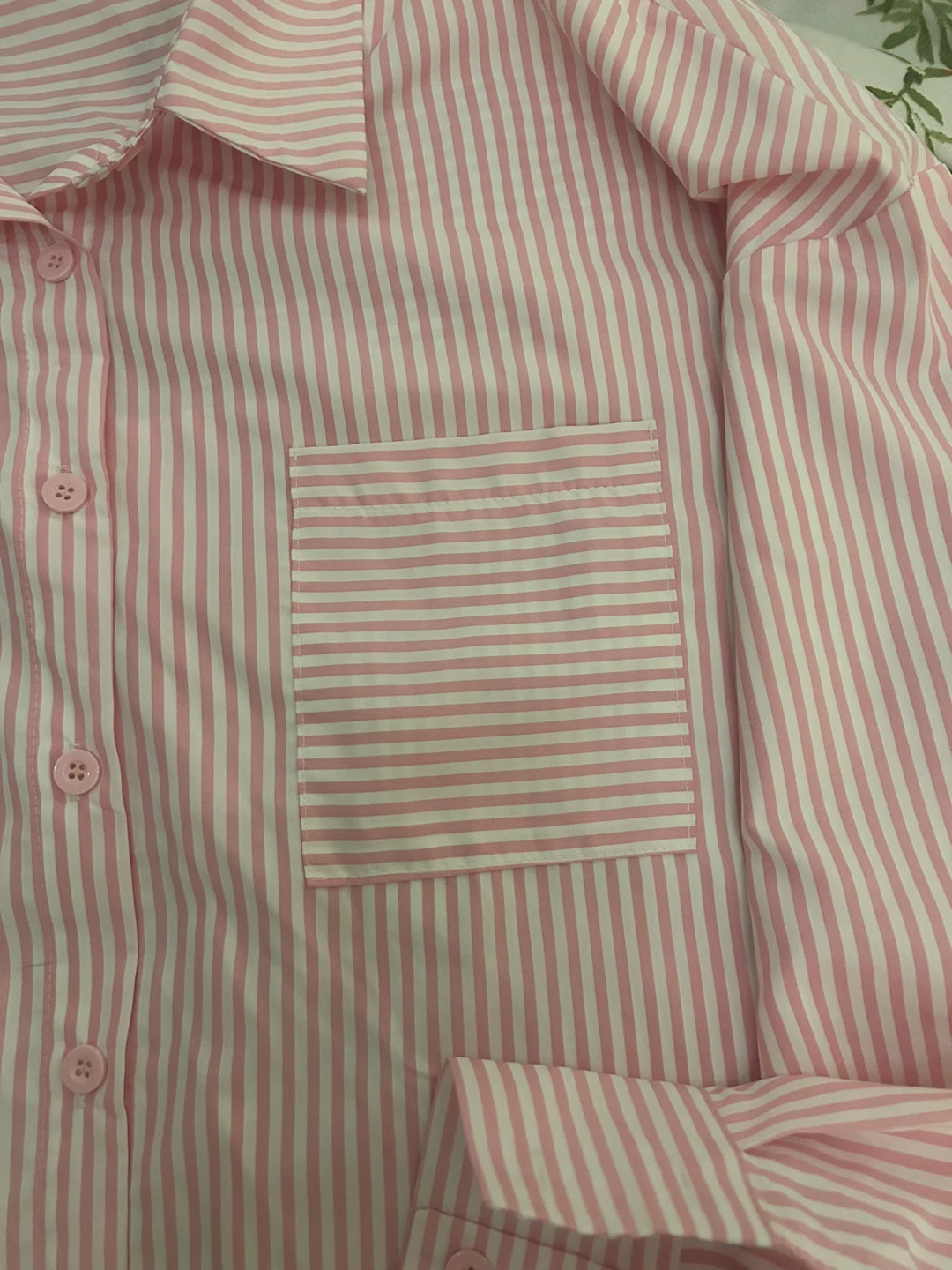 Pink and White Striped Button-Up Shirt - photo 2
