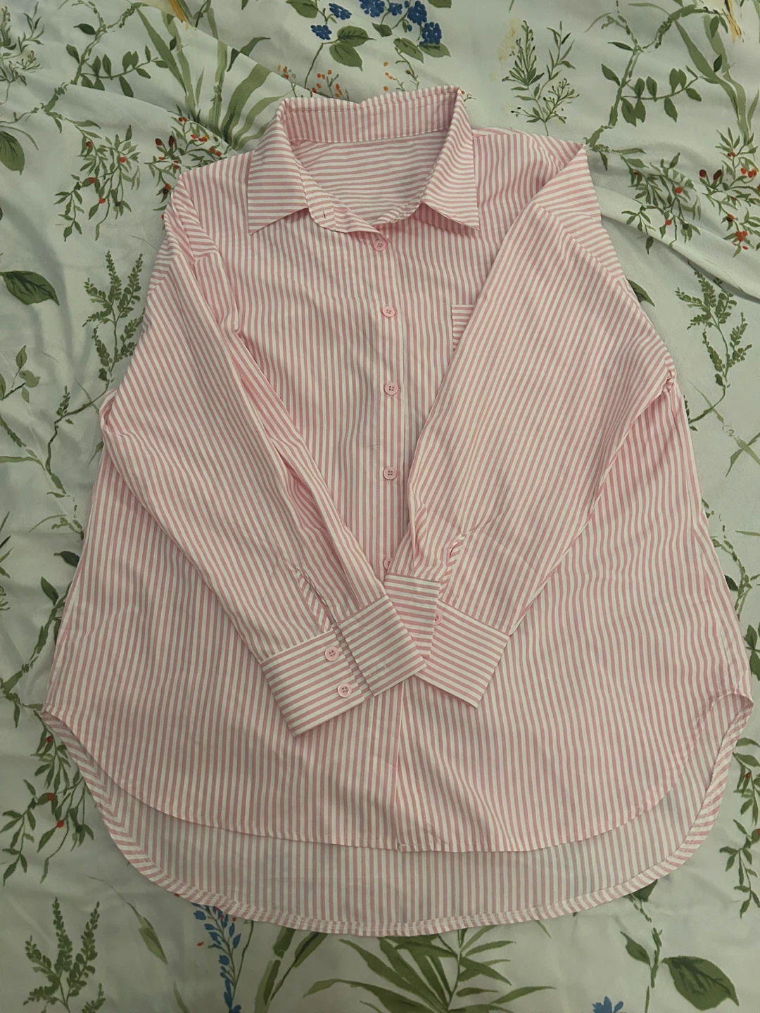Pink and White Striped Button-Up Shirt