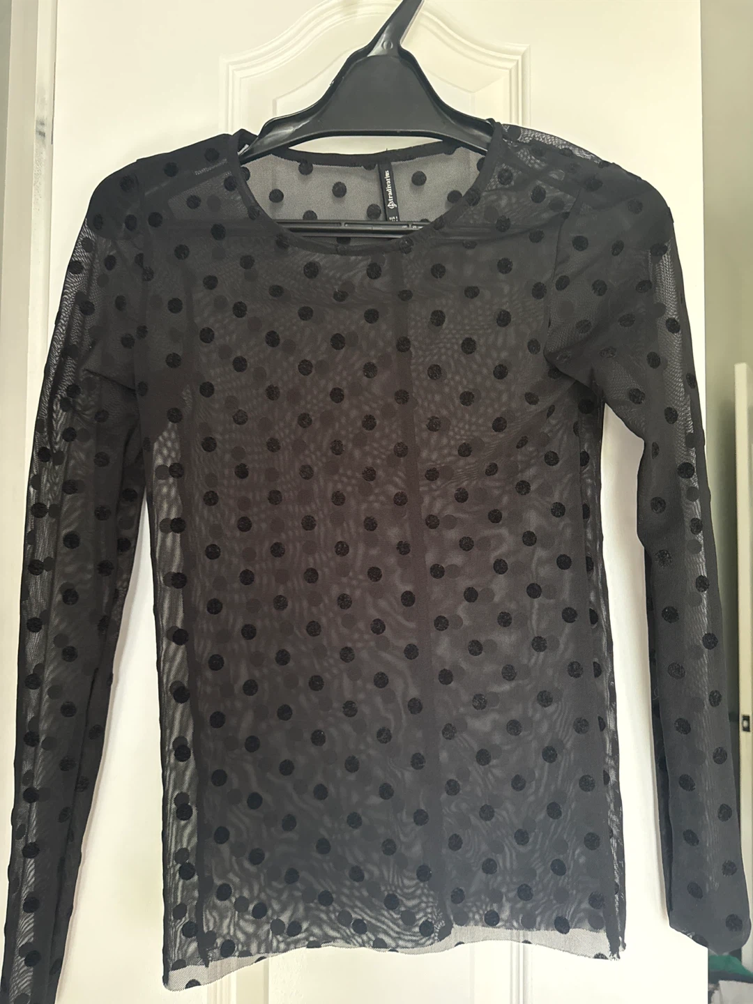 Stradivarius Black Polka Dot Mesh Top Size S