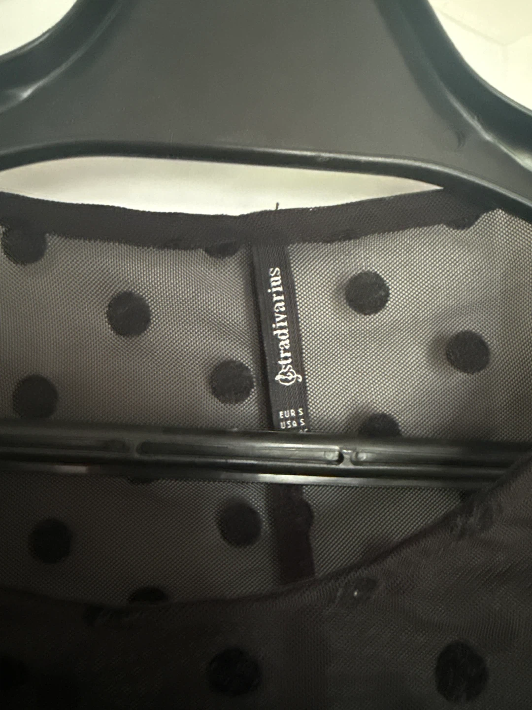 Stradivarius Black Polka Dot Mesh Top Size S - photo 2