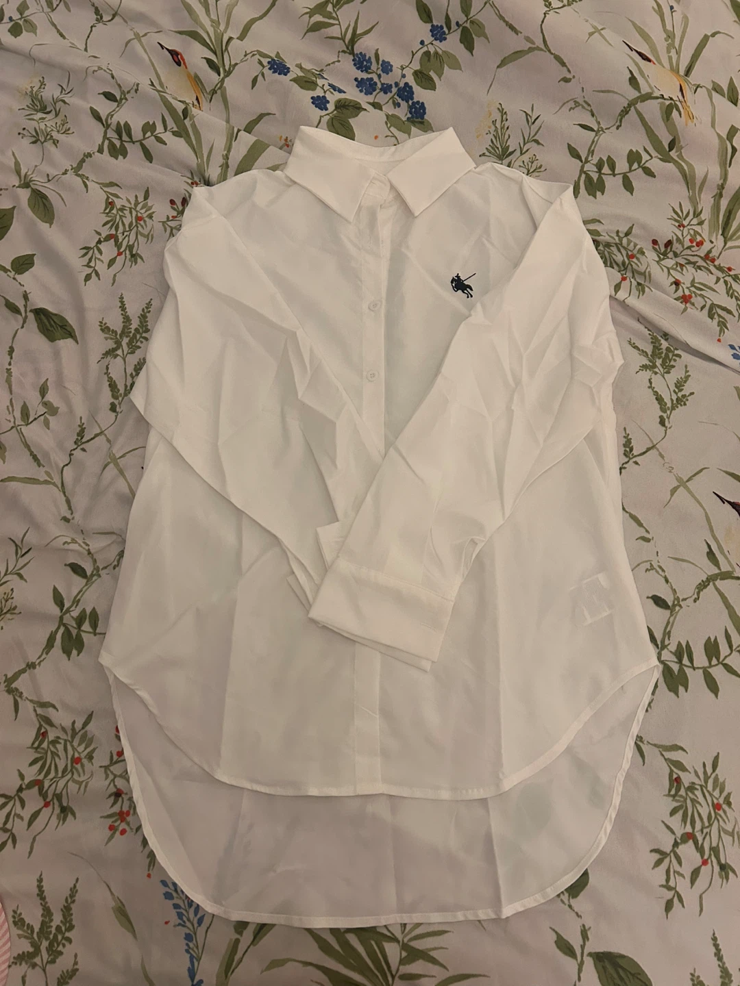 White Button-Up Shirt with Embroidered Horse Logo