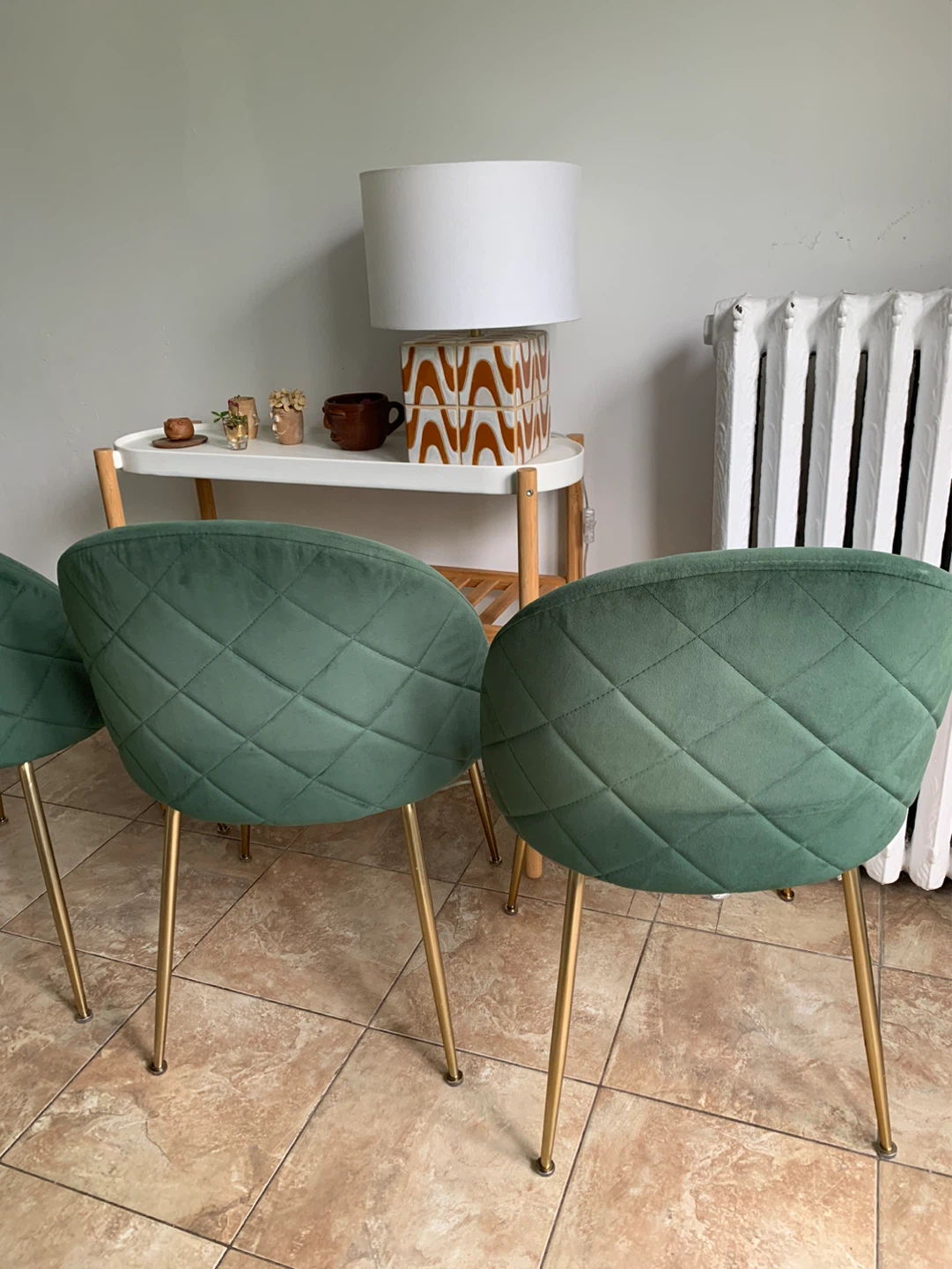 Set of 4 Green Velvet Chairs with Gold Legs - photo 3