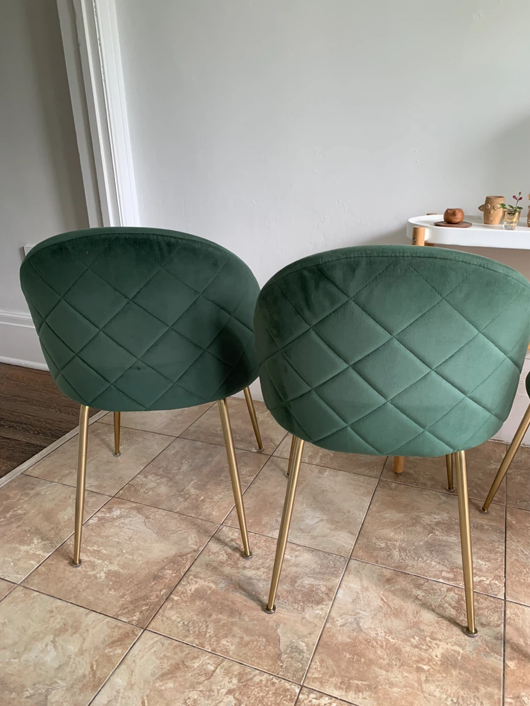 Set of 4 Green Velvet Chairs with Gold Legs - photo 4
