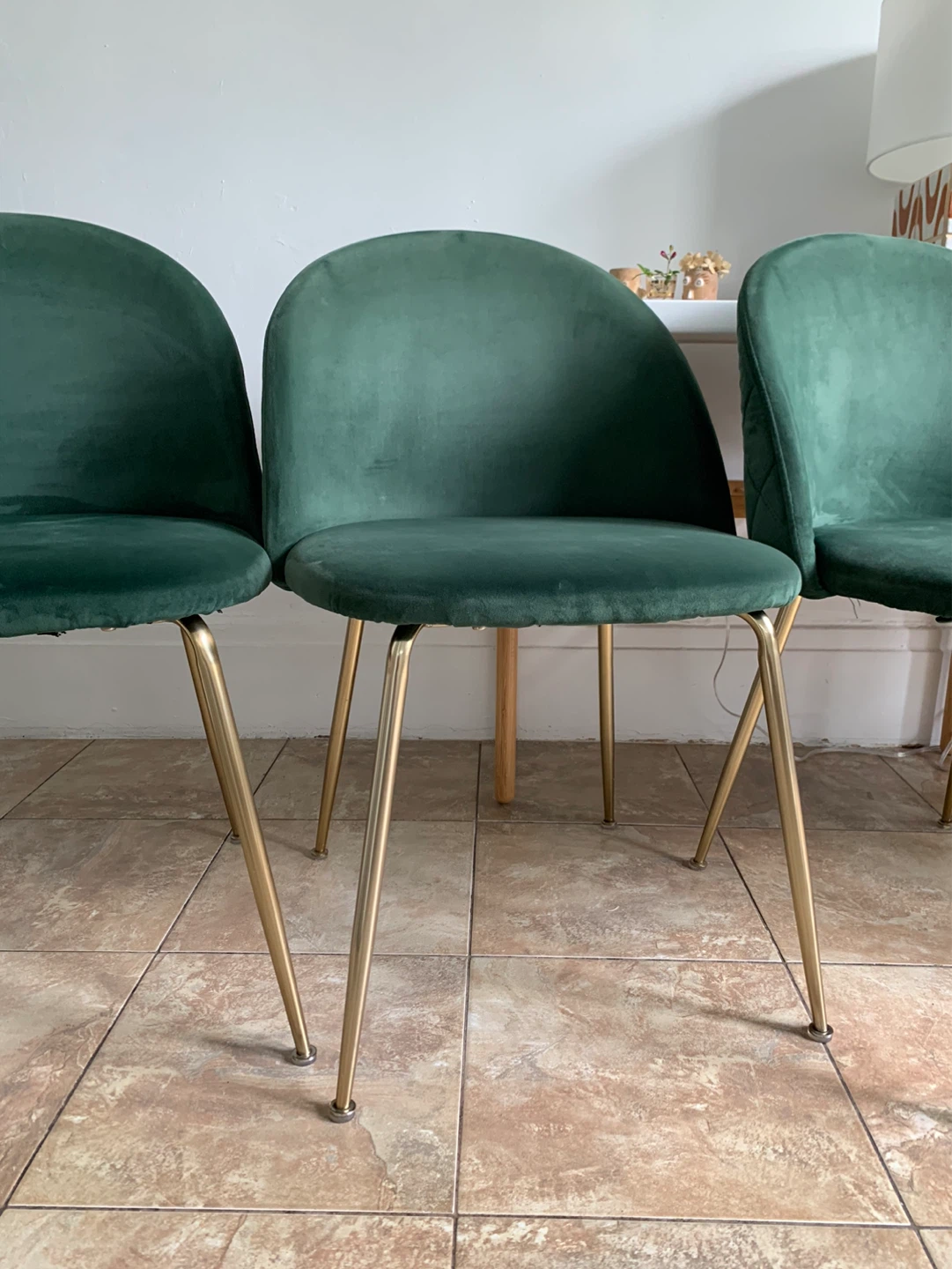 Set of 4 Green Velvet Chairs with Gold Legs - photo 2