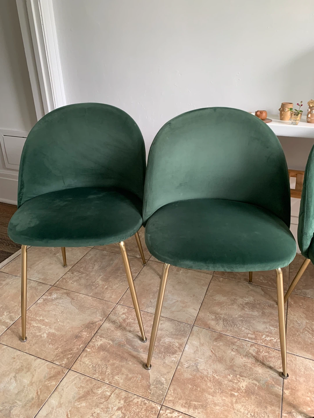 Set of 4 Green Velvet Chairs with Gold Legs - photo 5