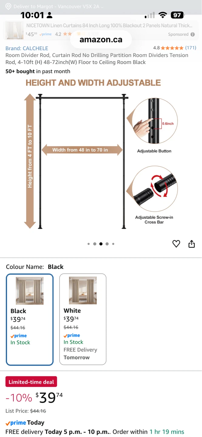 CALCHELE Black Room Divider Tension Rod - photo 3
