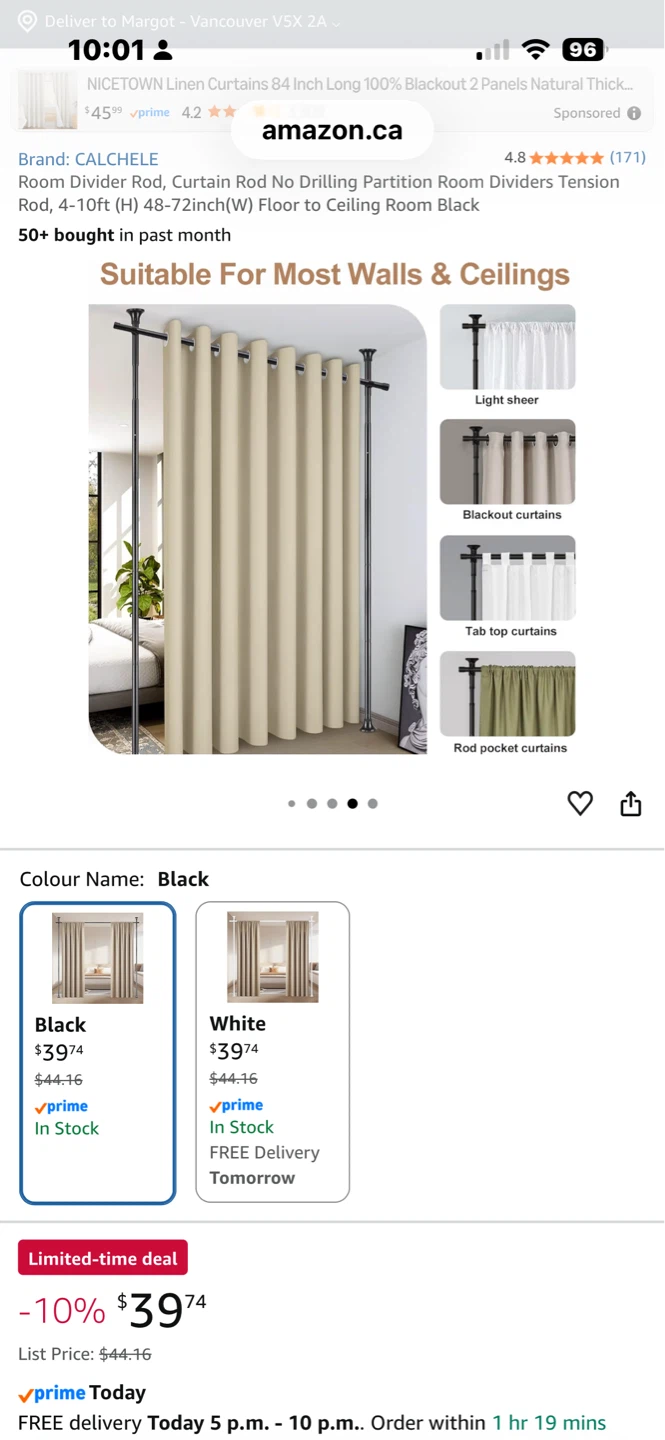 CALCHELE Black Room Divider Tension Rod - photo 5