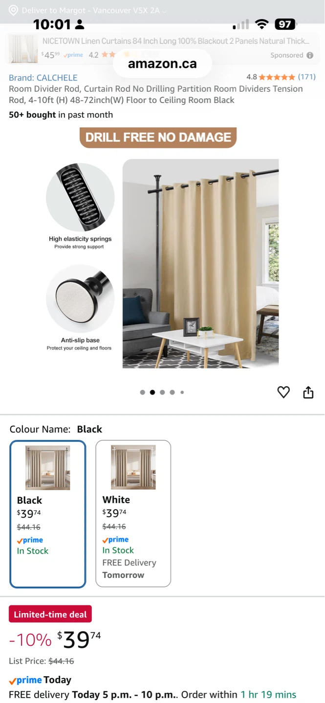 CALCHELE Black Room Divider Tension Rod - photo 2