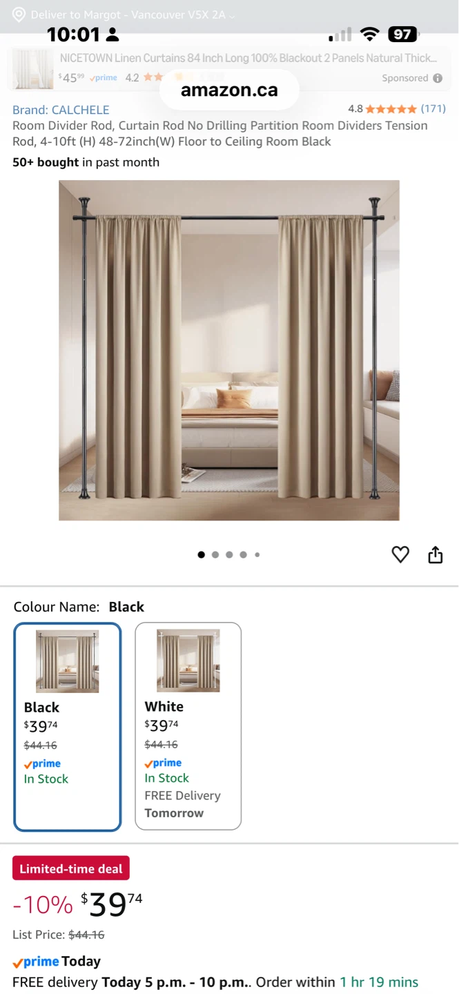 CALCHELE Black Room Divider Tension Rod
