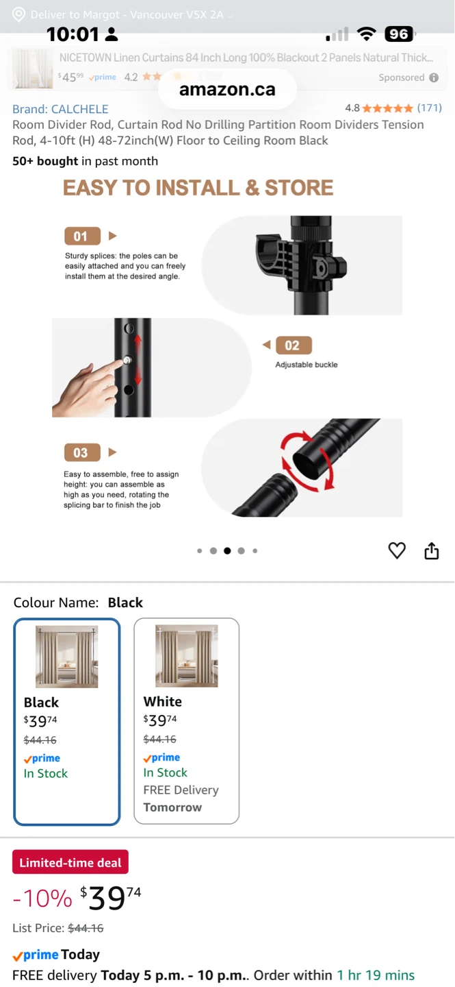 CALCHELE Black Room Divider Tension Rod - photo 4