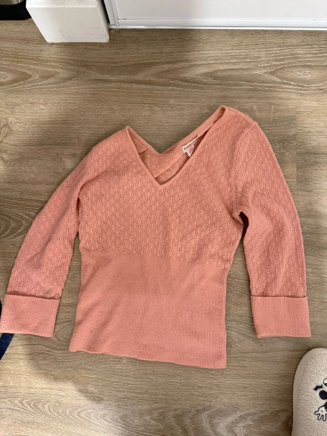 Guess Pink V-Neck Knit Sweater S/M