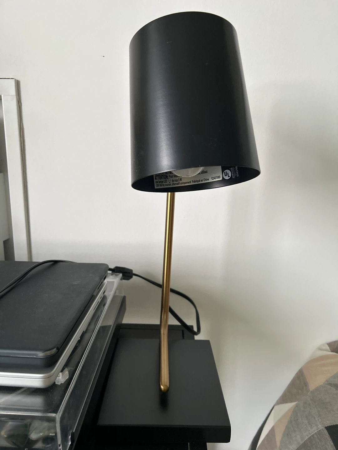 Black Table Lamp with Gold Arm