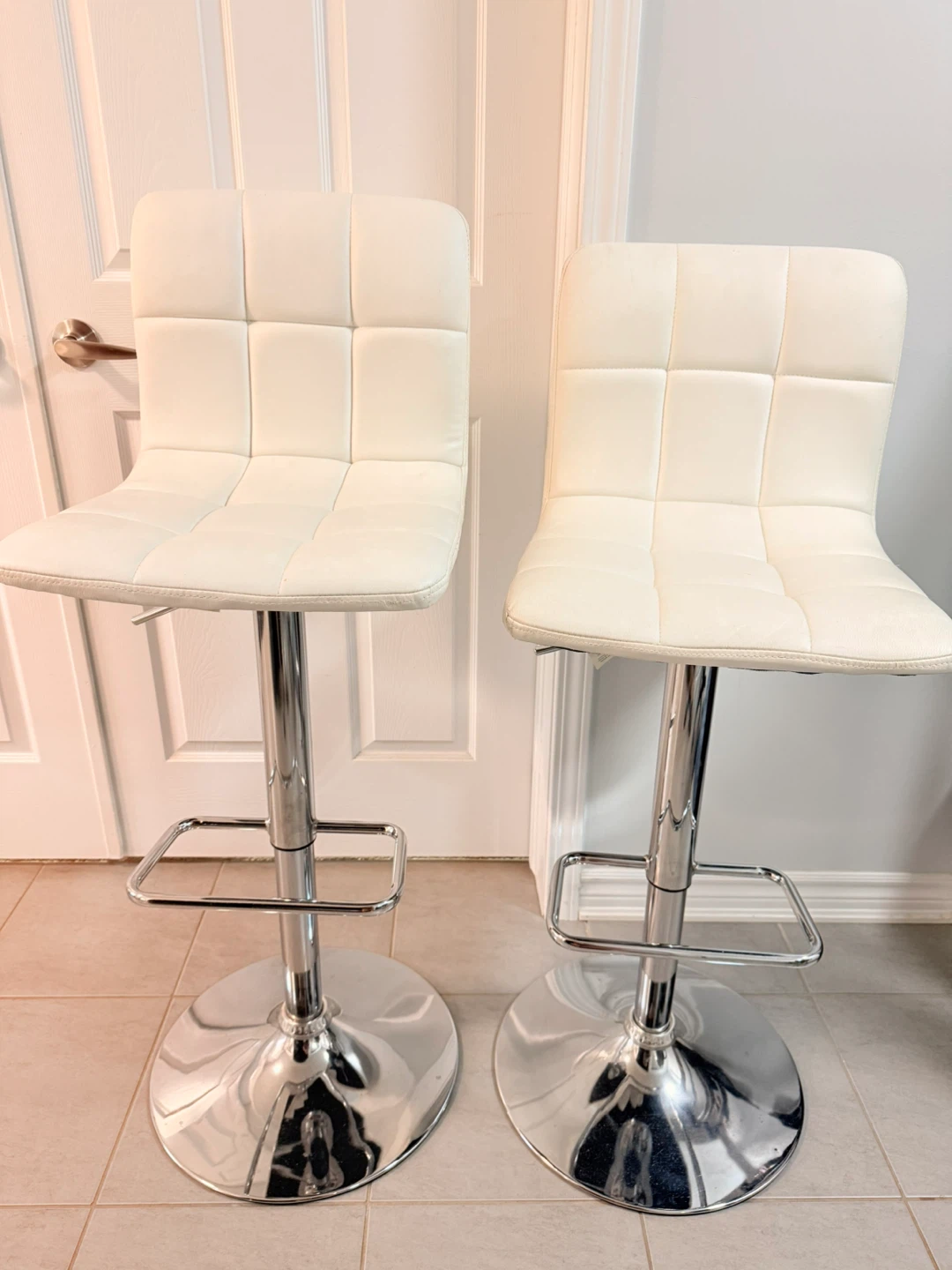 Set of 4 Adjustable White Bar Stools – $100 (Move Out Sale)