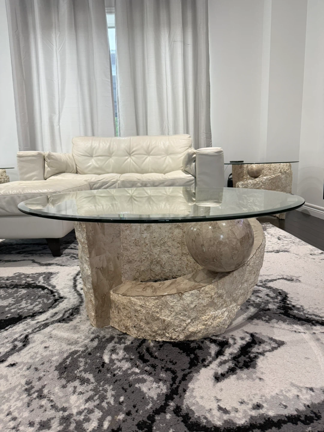 Unique Stone and Glass Side Tables and coffee table