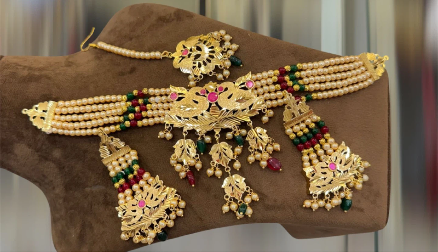 Patra Pearl Choker Set – Earrings & Tikka