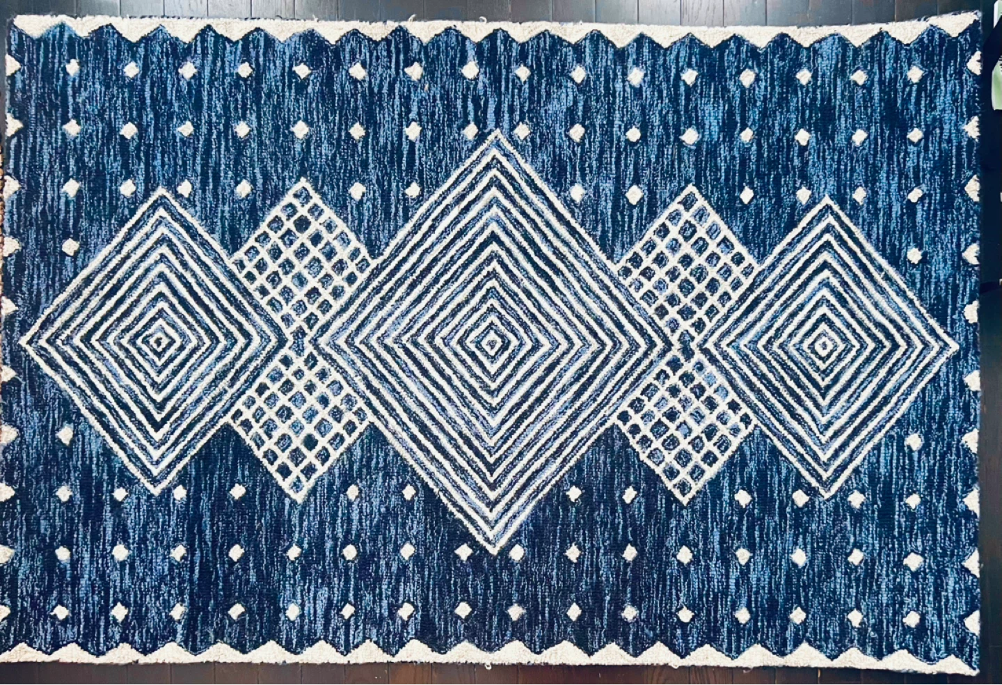 Blue and White Geometric Area Rug