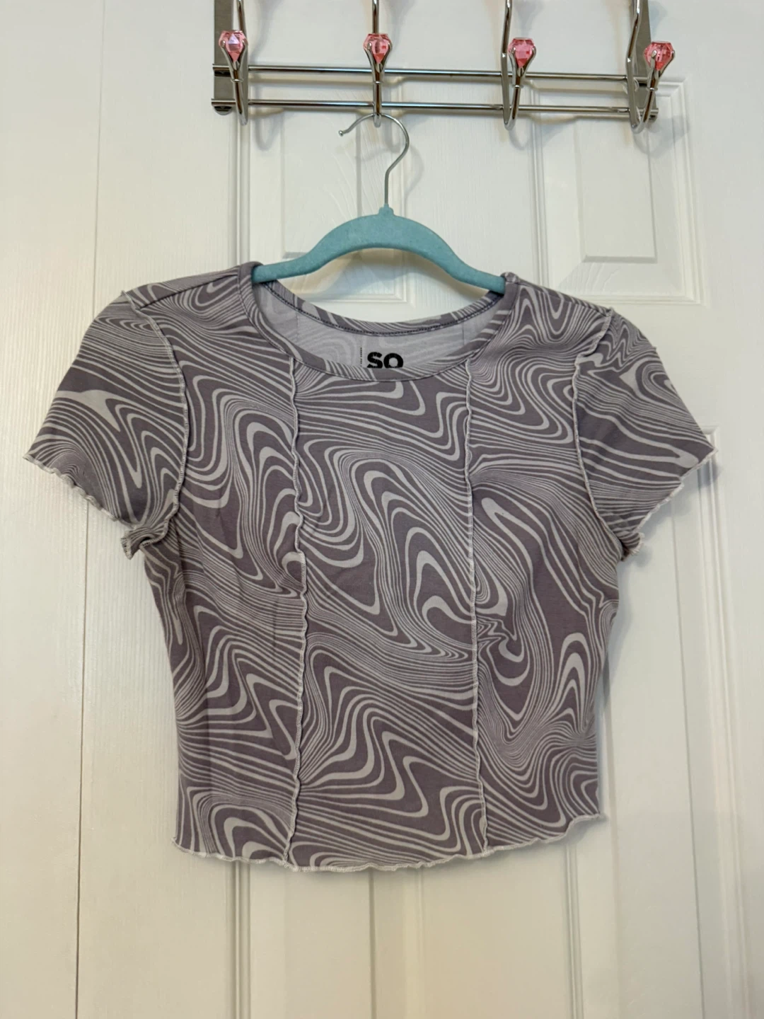 SO Gray and White Crop Top