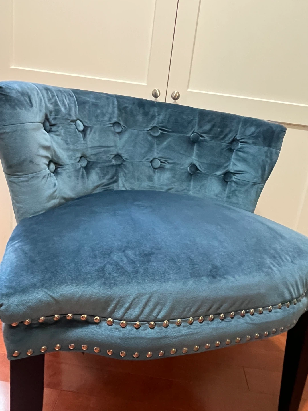 Blue Velvet Accent Chair with Studded Trim - photo 5