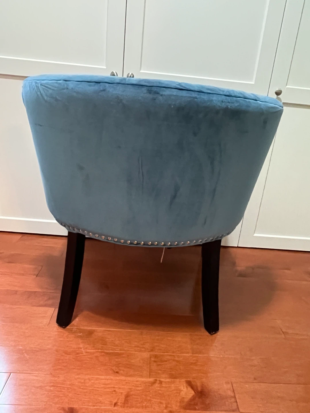 Blue Velvet Accent Chair with Studded Trim - photo 4