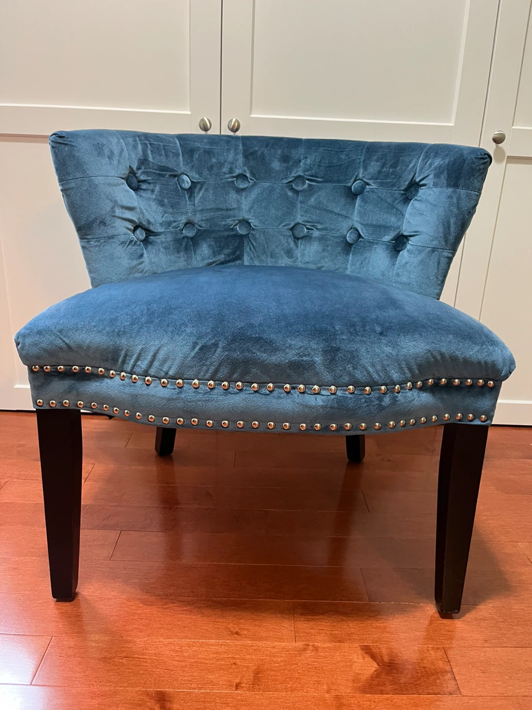 Blue Velvet Accent Chair with Studded Trim
