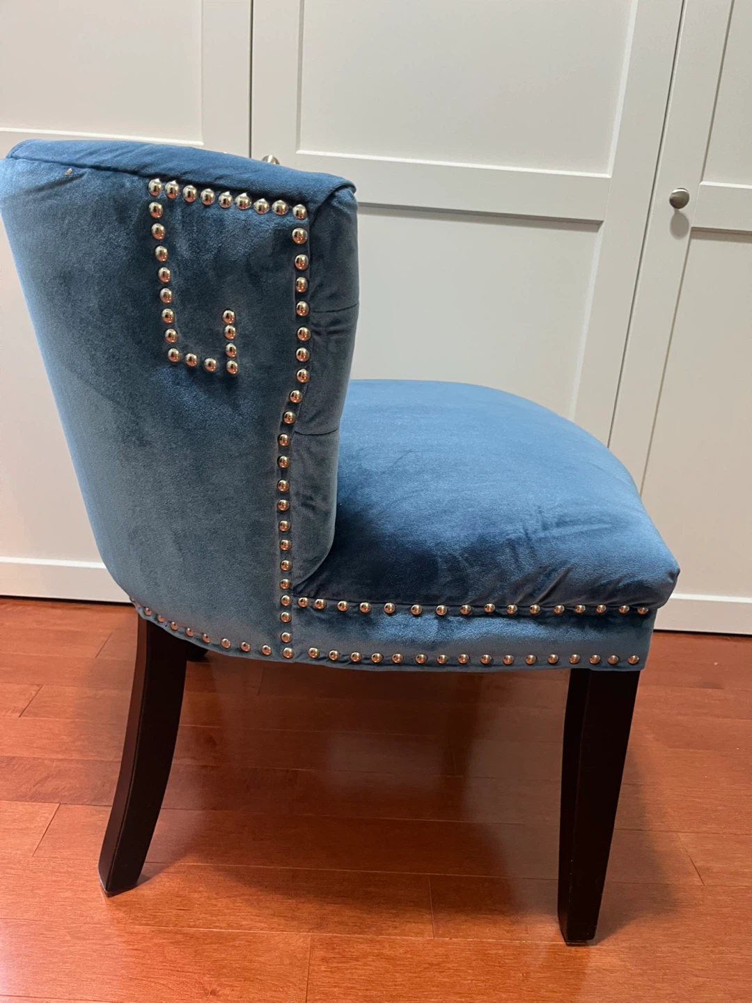 Blue Velvet Accent Chair with Studded Trim - photo 3