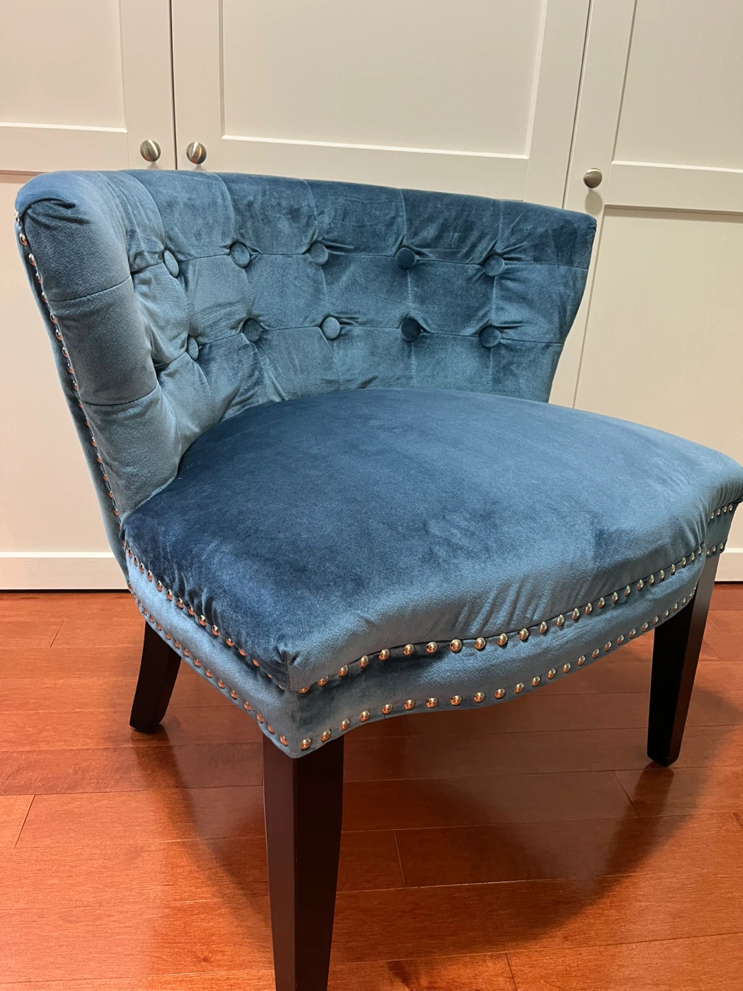 Blue Velvet Accent Chair with Studded Trim - photo 2