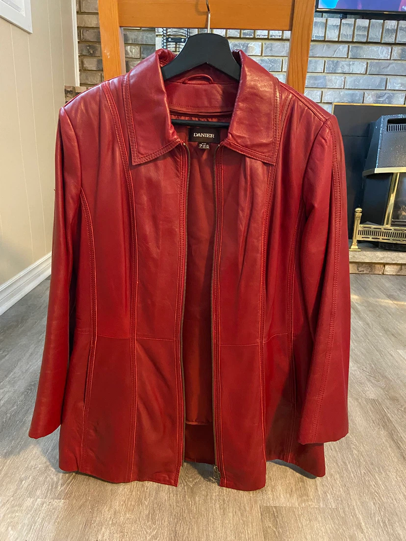 DANIERN Ladies Red Leather Blazer Jacket M/M