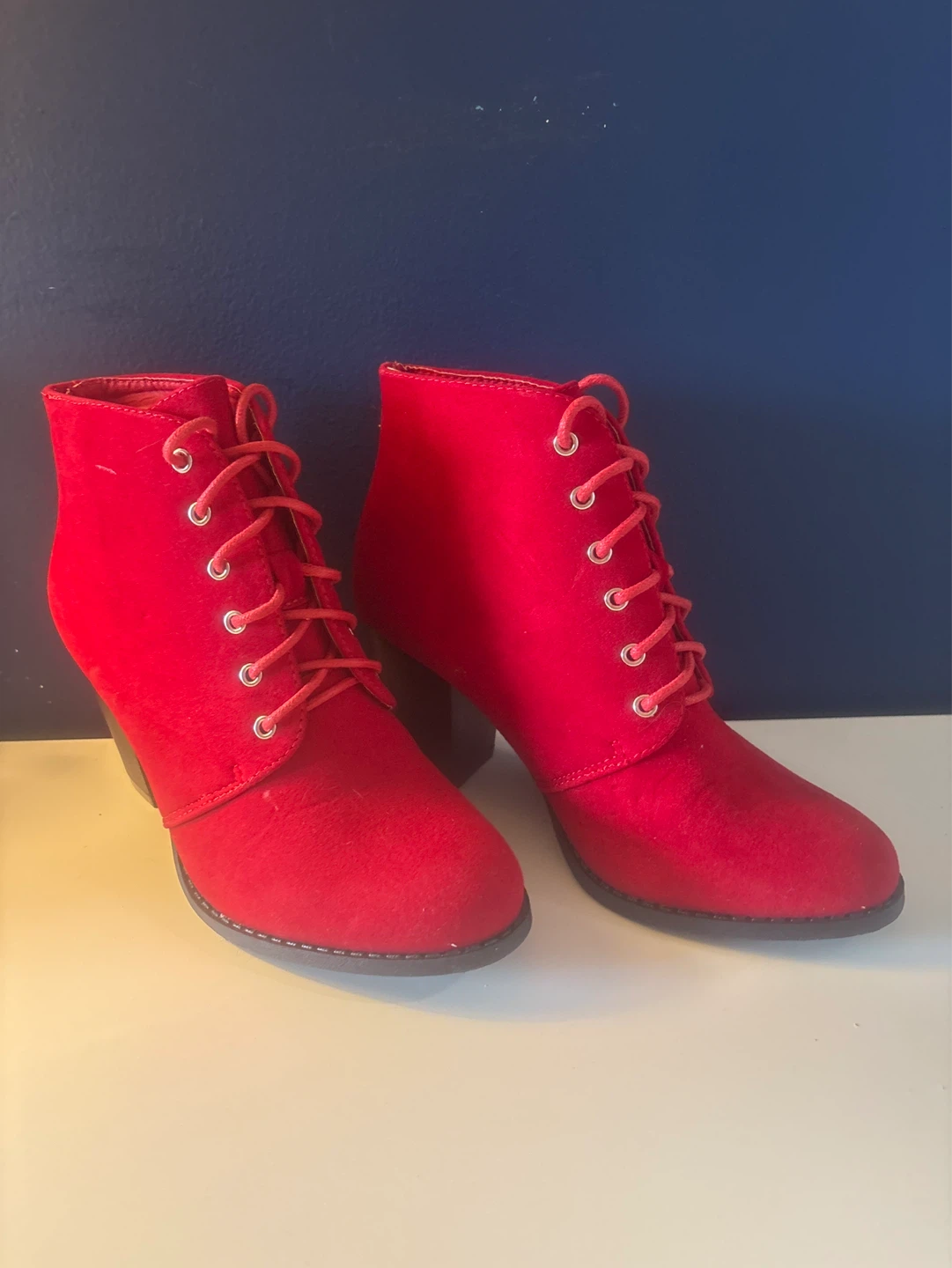 Red Suede Lace-Up Ankle Boots - photo 2