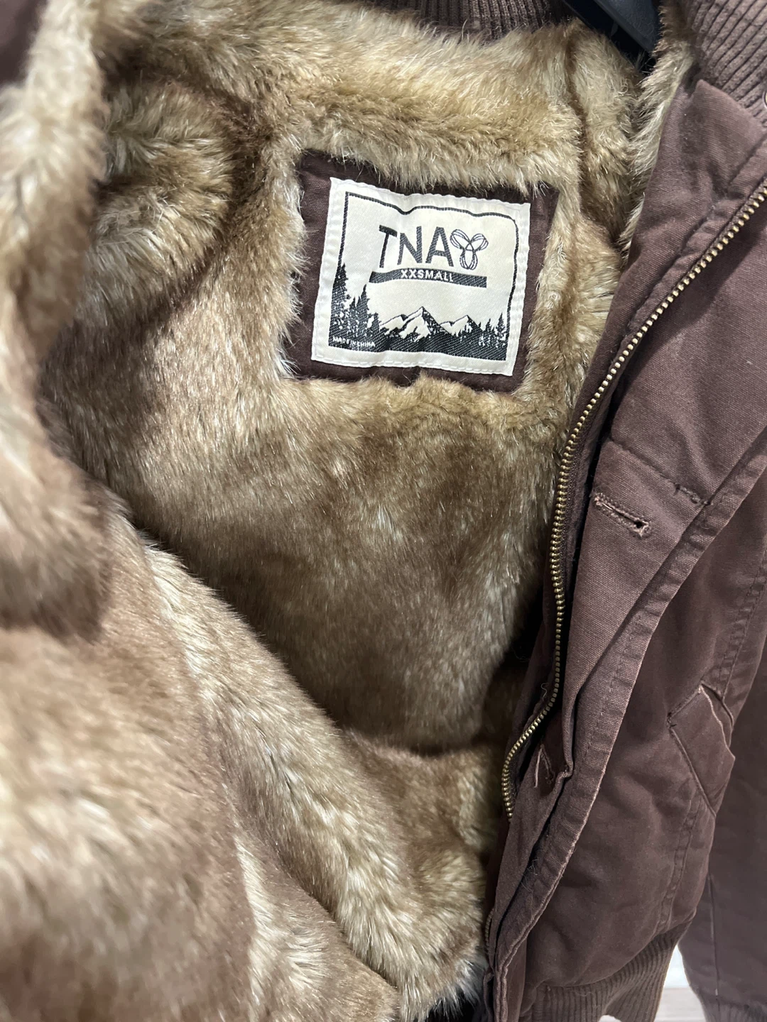 TNA Brown Faux Fur Lined Bomber Jacket - photo 2