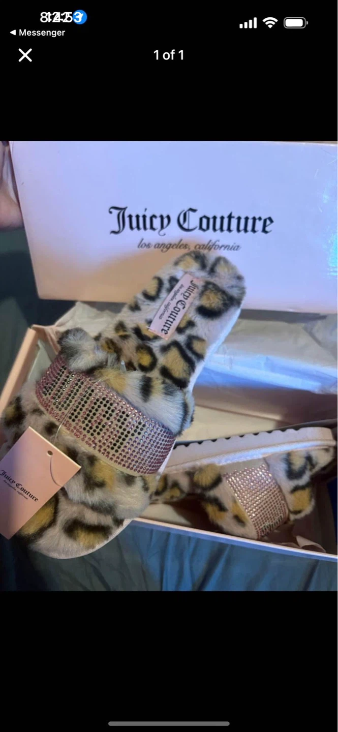 Juicy Couture Leopard Print Faux Fur Slippers