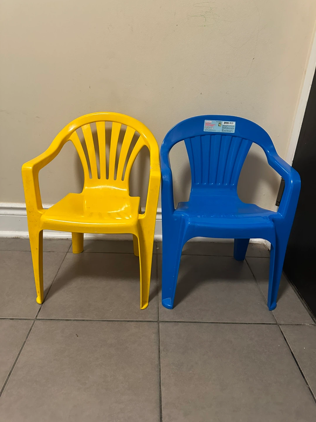 Pair of Kids Plastic Chairs - Yellow & Blue