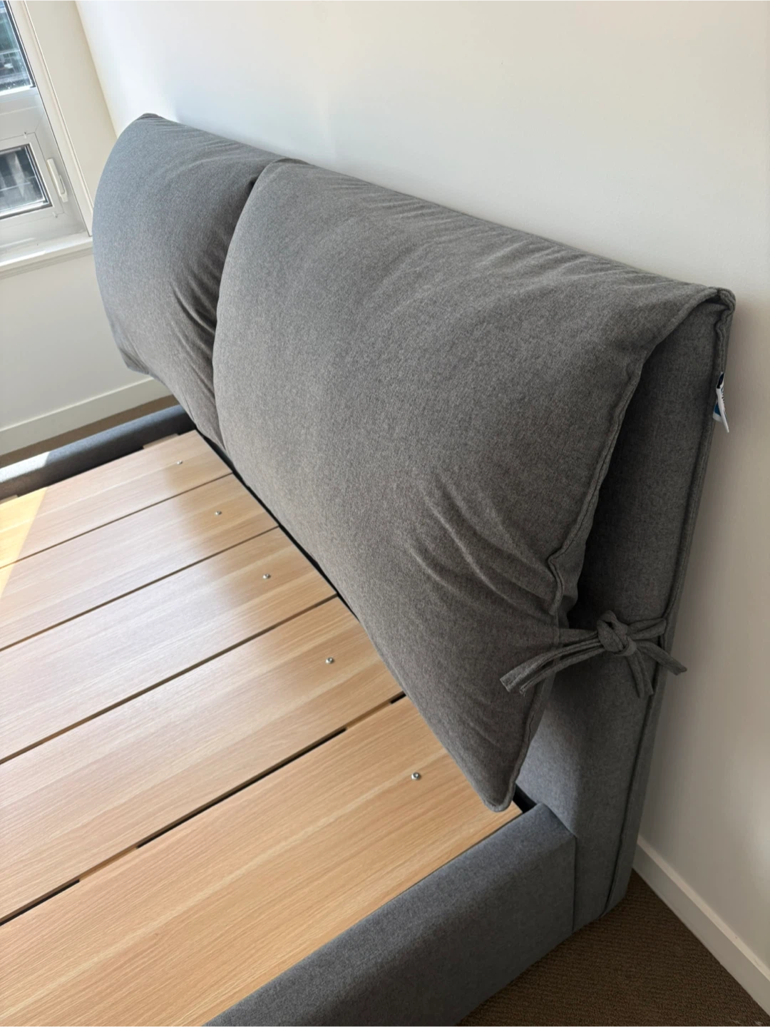Grey Upholstered Queen Bed Frame with Headboard
