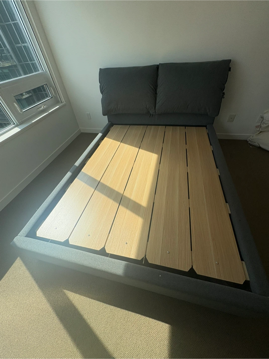 Grey Upholstered Queen Bed Frame with Headboard - photo 2