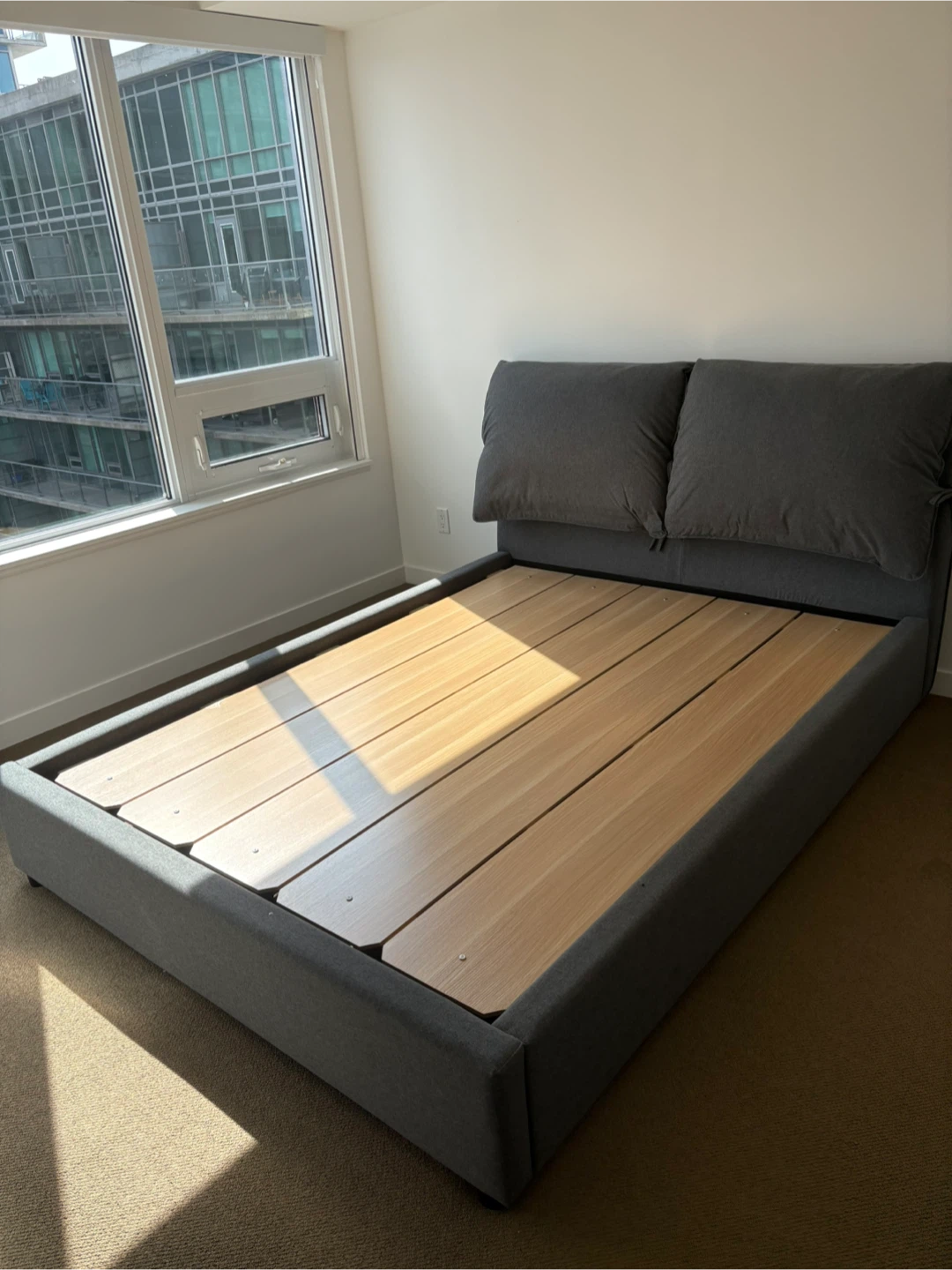 Grey Upholstered Queen Bed Frame with Headboard - photo 3