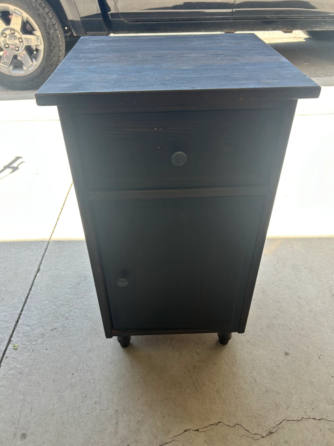 Dark Wood Nightstand with Drawer and Cabinet