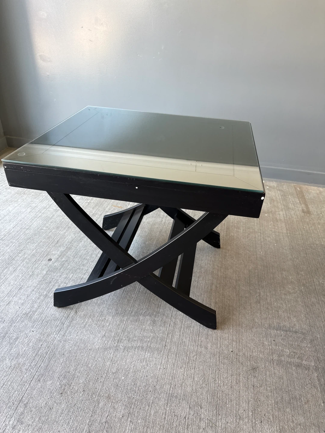 Black Modern Side Table with Glass Top