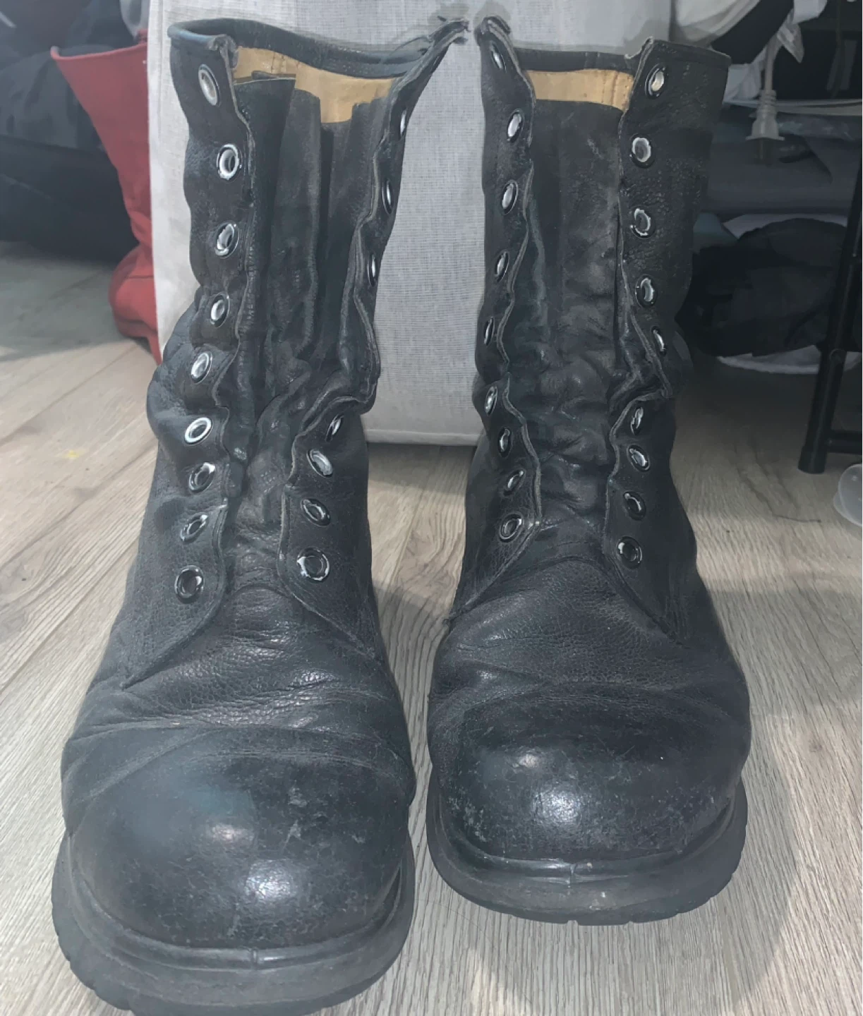 big azz punk Black Leather Combat Boots
