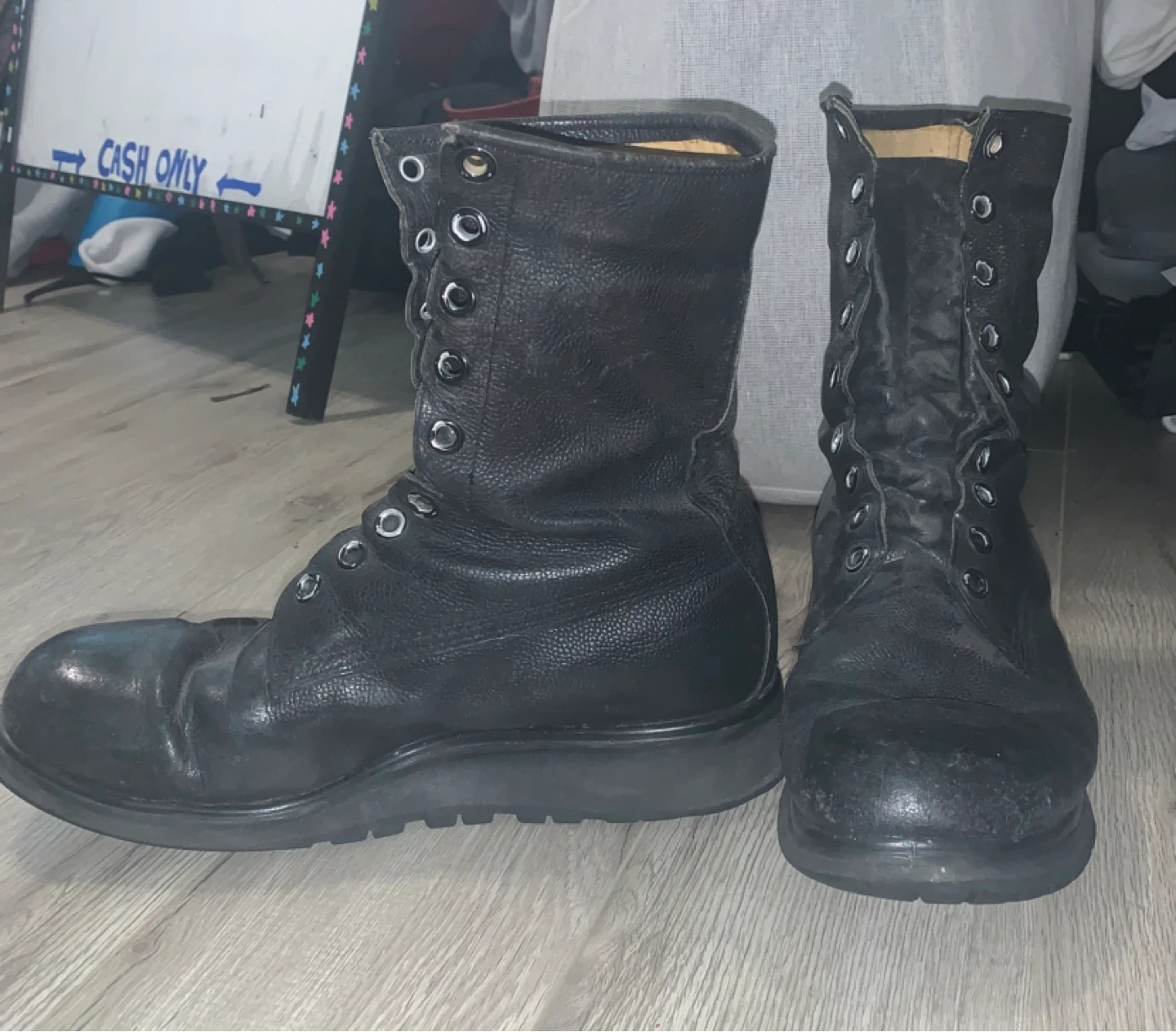 big azz punk Black Leather Combat Boots - photo 2