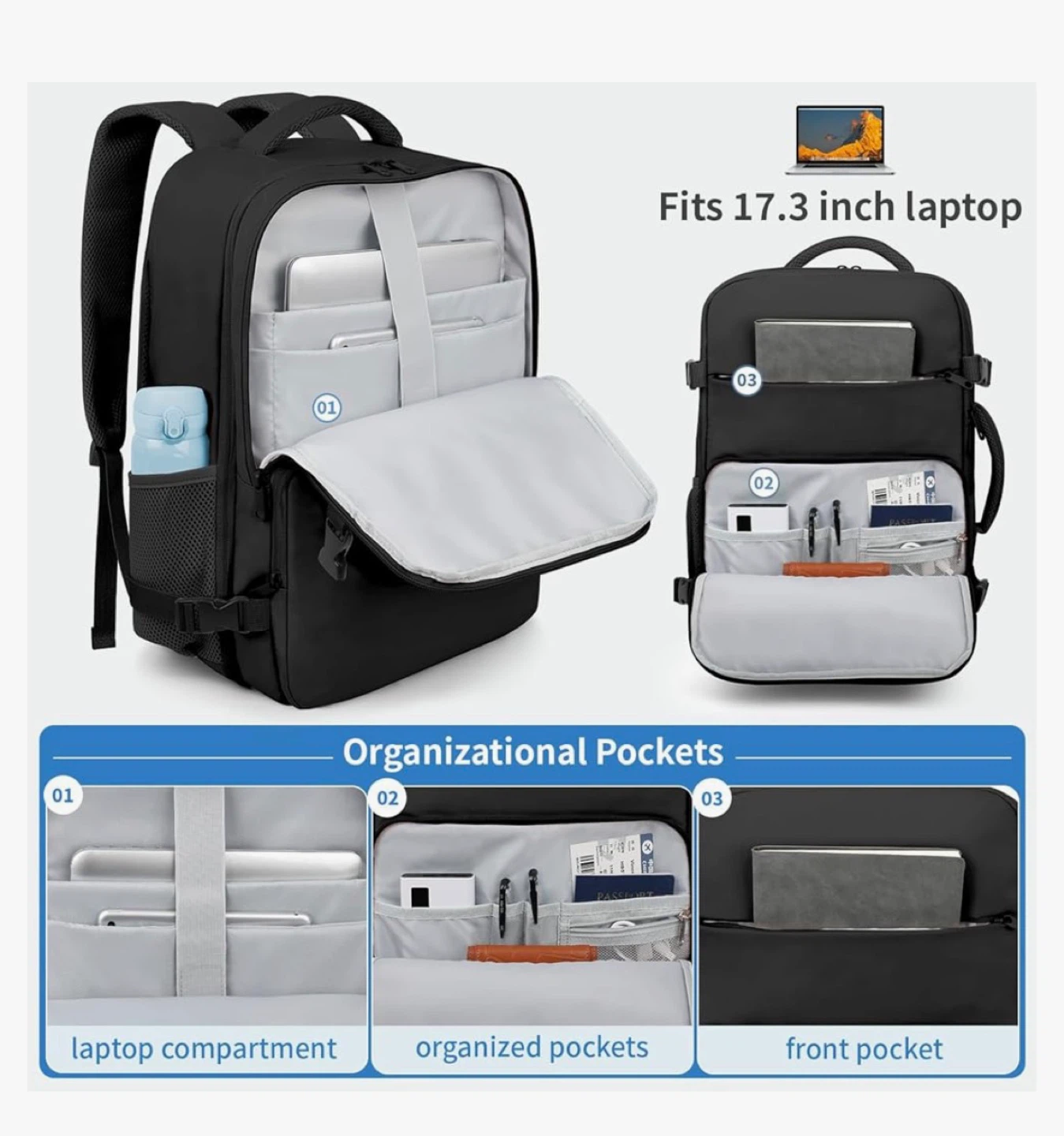BRAND NEW Black Travel Backpack - Fits 17.3 inch laptop - photo 4