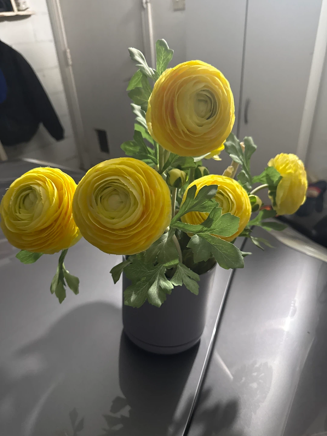 Yellow Ranunculus Faux Flowers in Pot