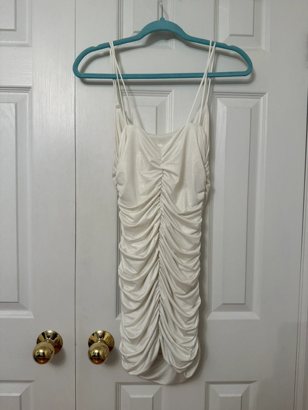 White Shimmer Ruched Mini Dress - photo 3