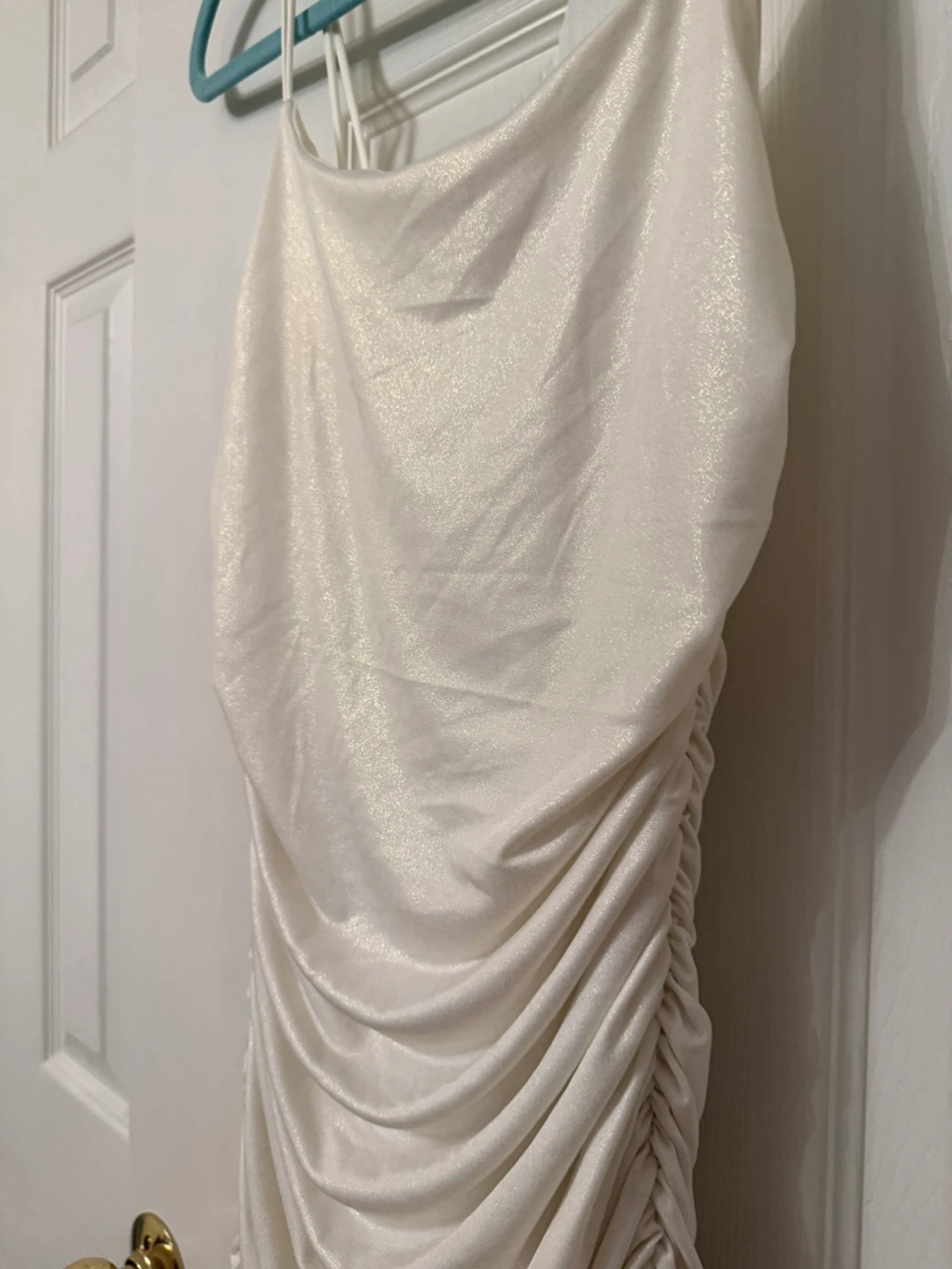 White Shimmer Ruched Mini Dress - photo 2
